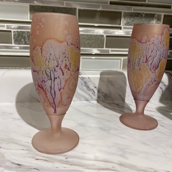 Vintage Hebron Phoenician wine glasses water goblets hand blown hand painted - Picture 7 of 7